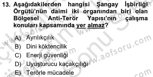 Uluslararası Örgütler Dersi 2021 - 2022 Yılı (Final) Dönem Sonu Sınav Soruları 13. Soru