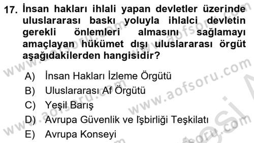 Uluslararası Örgütler Dersi 2021 - 2022 Yılı (Final) Dönem Sonu Sınav Soruları 17. Soru