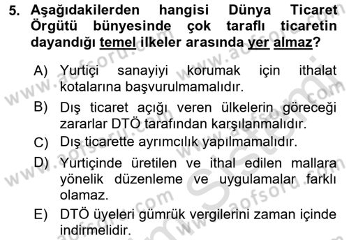 Uluslararası Örgütler Dersi 2021 - 2022 Yılı (Final) Dönem Sonu Sınav Soruları 5. Soru
