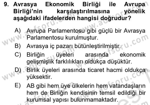 Uluslararası Örgütler Dersi 2021 - 2022 Yılı (Final) Dönem Sonu Sınav Soruları 9. Soru