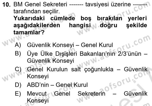 Uluslararası Örgütler Dersi 2022 - 2023 Yılı Yaz Okulu Sınav Soruları 10. Soru
