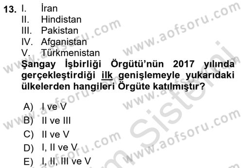 Uluslararası Örgütler Dersi 2022 - 2023 Yılı Yaz Okulu Sınav Soruları 13. Soru