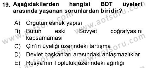 Uluslararası Örgütler Dersi 2022 - 2023 Yılı Yaz Okulu Sınav Soruları 19. Soru