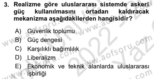 Uluslararası Örgütler Dersi 2022 - 2023 Yılı Yaz Okulu Sınav Soruları 3. Soru