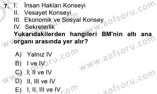 Uluslararası Örgütler Dersi 2022 - 2023 Yılı Yaz Okulu Sınav Soruları 7. Soru