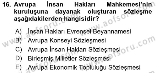 Uluslararası Örgütler Dersi 2023 - 2024 Yılı (Vize) Ara Sınav Soruları 16. Soru
