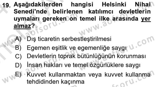 Uluslararası Örgütler Dersi 2023 - 2024 Yılı (Vize) Ara Sınav Soruları 19. Soru