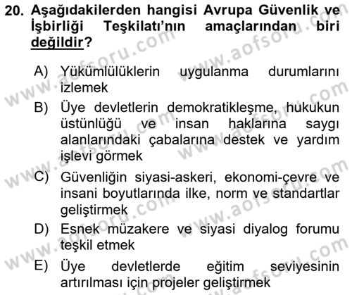 Uluslararası Örgütler Dersi 2023 - 2024 Yılı (Vize) Ara Sınav Soruları 20. Soru