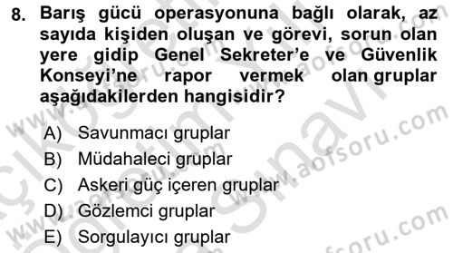 Uluslararası Örgütler Dersi 2023 - 2024 Yılı (Vize) Ara Sınav Soruları 8. Soru