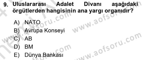 Uluslararası Örgütler Dersi 2023 - 2024 Yılı (Vize) Ara Sınav Soruları 9. Soru