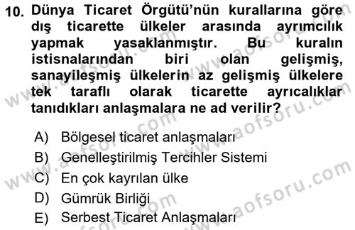 Uluslararası Örgütler Dersi 2023 - 2024 Yılı (Final) Dönem Sonu Sınav Soruları 10. Soru