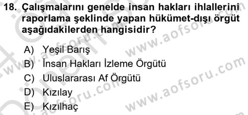 Uluslararası Örgütler Dersi 2023 - 2024 Yılı (Final) Dönem Sonu Sınavı 18. Soru