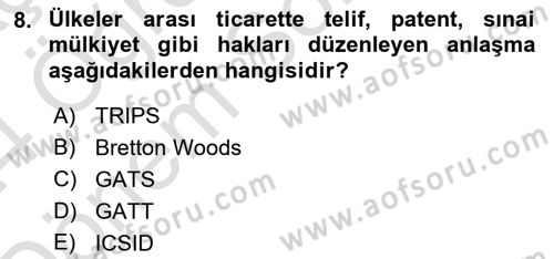 Uluslararası Örgütler Dersi 2023 - 2024 Yılı (Final) Dönem Sonu Sınav Soruları 8. Soru