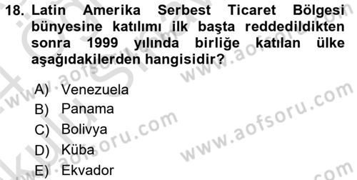 Uluslararası Örgütler Dersi 2023 - 2024 Yılı Yaz Okulu Sınav Soruları 18. Soru