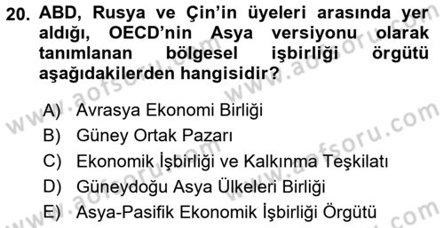 Uluslararası Örgütler Dersi 2023 - 2024 Yılı Yaz Okulu Sınav Soruları 20. Soru