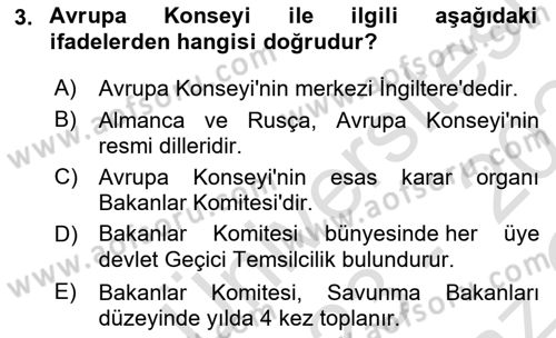 Uluslararası Örgütler Dersi 2023 - 2024 Yılı Yaz Okulu Sınav Soruları 3. Soru