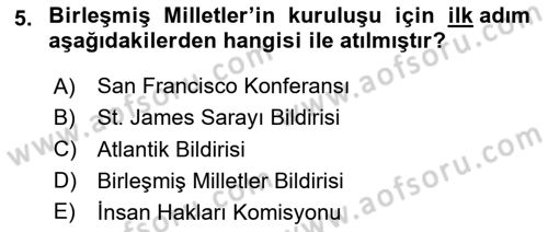 Uluslararası Örgütler Dersi 2023 - 2024 Yılı Yaz Okulu Sınav Soruları 5. Soru