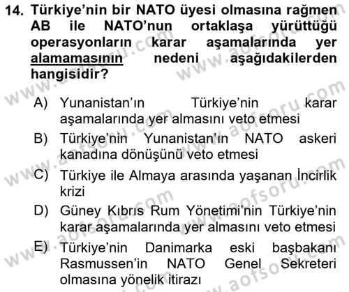 Uluslararası Örgütler Dersi 2024 - 2025 Yılı (Vize) Ara Sınav Soruları 14. Soru