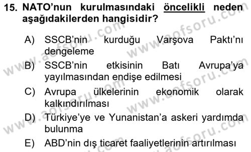 Uluslararası Örgütler Dersi 2024 - 2025 Yılı (Vize) Ara Sınav Soruları 15. Soru