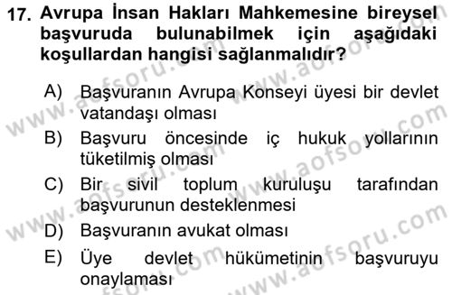 Uluslararası Örgütler Dersi 2024 - 2025 Yılı (Vize) Ara Sınav Soruları 17. Soru