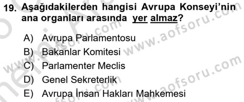 Uluslararası Örgütler Dersi 2024 - 2025 Yılı (Vize) Ara Sınav Soruları 19. Soru