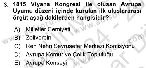 Uluslararası Örgütler Dersi 2024 - 2025 Yılı (Vize) Ara Sınav Soruları 3. Soru