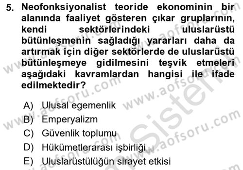 Uluslararası Örgütler Dersi 2024 - 2025 Yılı (Vize) Ara Sınav Soruları 5. Soru