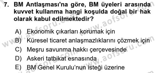 Uluslararası Örgütler Dersi 2024 - 2025 Yılı (Vize) Ara Sınav Soruları 7. Soru