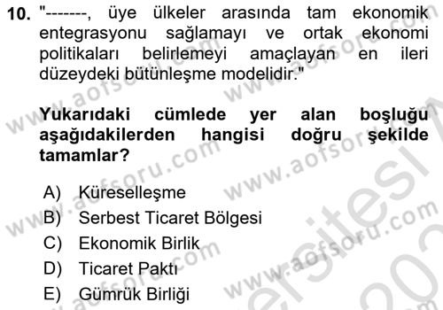 Uluslararası Örgütler Dersi 2024 - 2025 Yılı (Final) Dönem Sonu Sınav Soruları 10. Soru