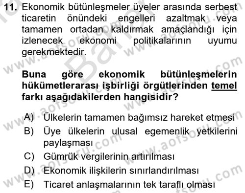 Uluslararası Örgütler Dersi 2024 - 2025 Yılı (Final) Dönem Sonu Sınav Soruları 11. Soru