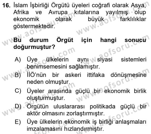 Uluslararası Örgütler Dersi 2024 - 2025 Yılı (Final) Dönem Sonu Sınav Soruları 16. Soru