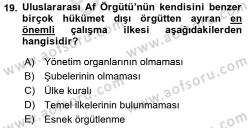 Uluslararası Örgütler Dersi 2024 - 2025 Yılı (Final) Dönem Sonu Sınav Soruları 19. Soru
