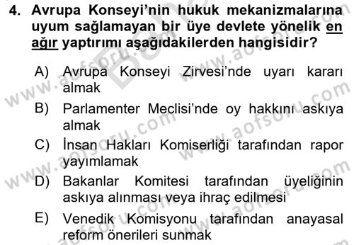 Uluslararası Örgütler Dersi 2024 - 2025 Yılı (Final) Dönem Sonu Sınav Soruları 4. Soru