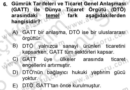 Uluslararası Örgütler Dersi 2024 - 2025 Yılı (Final) Dönem Sonu Sınav Soruları 6. Soru