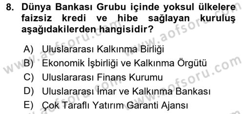Uluslararası Örgütler Dersi 2024 - 2025 Yılı (Final) Dönem Sonu Sınav Soruları 8. Soru
