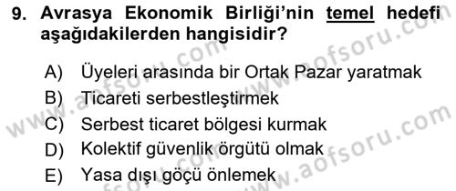 Uluslararası Örgütler Dersi 2024 - 2025 Yılı (Final) Dönem Sonu Sınav Soruları 9. Soru