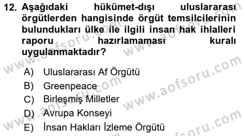 Uluslararası Örgütler Dersi 2024 - 2025 Yılı Yaz Okulu Sınav Soruları 12. Soru