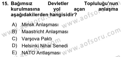 Uluslararası Örgütler Dersi 2024 - 2025 Yılı Yaz Okulu Sınav Soruları 15. Soru