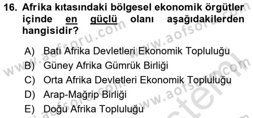 Uluslararası Örgütler Dersi 2024 - 2025 Yılı Yaz Okulu Sınav Soruları 16. Soru