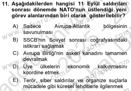 Uluslararası Örgütler Dersi 2025 - 2026 Yılı (Vize) Ara Sınav Soruları 11. Soru
