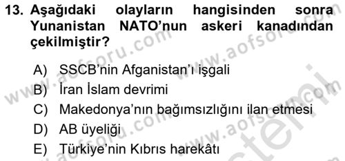 Uluslararası Örgütler Dersi 2025 - 2026 Yılı (Vize) Ara Sınav Soruları 13. Soru