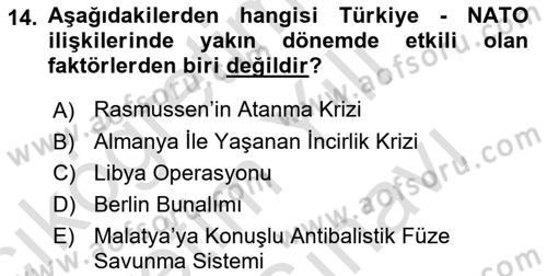Uluslararası Örgütler Dersi 2025 - 2026 Yılı (Vize) Ara Sınav Soruları 14. Soru