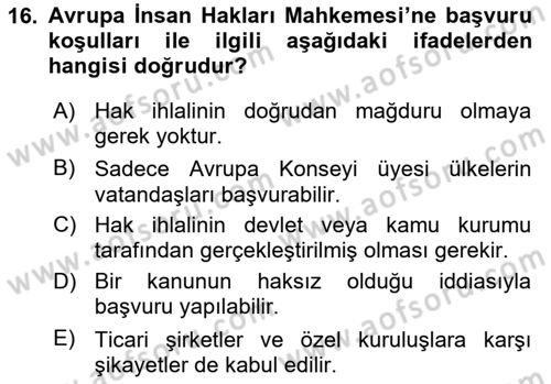 Uluslararası Örgütler Dersi 2025 - 2026 Yılı (Vize) Ara Sınav Soruları 16. Soru