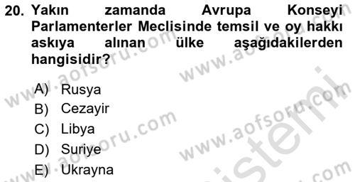 Uluslararası Örgütler Dersi 2025 - 2026 Yılı (Vize) Ara Sınav Soruları 20. Soru