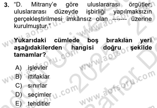 Uluslararası Örgütler Dersi 2025 - 2026 Yılı (Vize) Ara Sınav Soruları 3. Soru