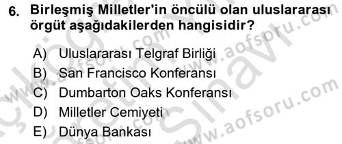 Uluslararası Örgütler Dersi 2025 - 2026 Yılı (Vize) Ara Sınav Soruları 6. Soru