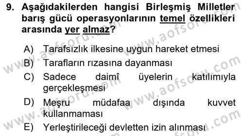 Uluslararası Örgütler Dersi 2025 - 2026 Yılı (Vize) Ara Sınav Soruları 9. Soru