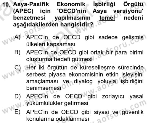 Uluslararası Örgütler Dersi 2025 - 2026 Yılı (Final) Dönem Sonu Sınav Soruları 10. Soru