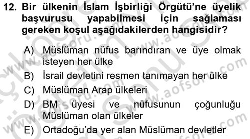 Uluslararası Örgütler Dersi 2025 - 2026 Yılı (Final) Dönem Sonu Sınav Soruları 12. Soru