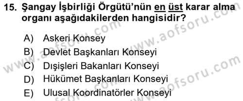 Uluslararası Örgütler Dersi 2025 - 2026 Yılı (Final) Dönem Sonu Sınav Soruları 15. Soru